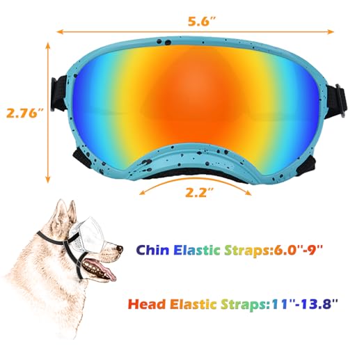 Medium Dog Sunglasses with Adjustable Strap UV Protection (Blue Frame-Blackdot-Colours Lens)