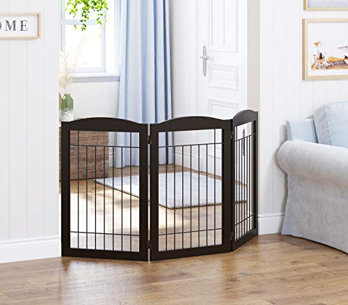 Freestanding Wire Pet Gate for Dogs (Espresso / 【3 Panels】60"W x 30"H)