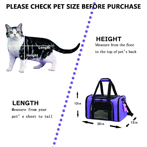 Cat Carrier Dog Carrier Pet Carrier Cat Bags for Small Medium Cats Dogs Puppies of 15 Lbs (20.0"L x 13.0"W x 13.0"H / Purple)