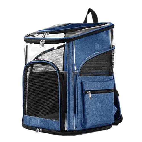Cat Carrier Backpack for Small Medium Cats Dogs Backpack Puppies up to 26 Lbs (15.0"L x 12.2"W x 18.5"H / Blue)