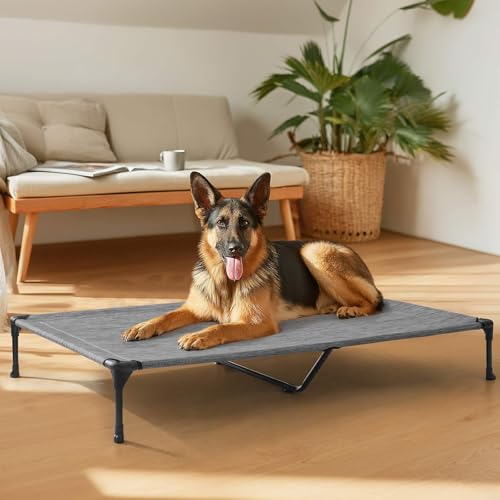 Outdoor Elevated Dog Bed Large Sized Dogs (49.0"L x 33.0"W x 9.0"Th / Black Silver)