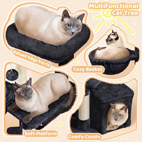 Cat Tree 34in Cute Cat Tower for Indoor Cats (Black)