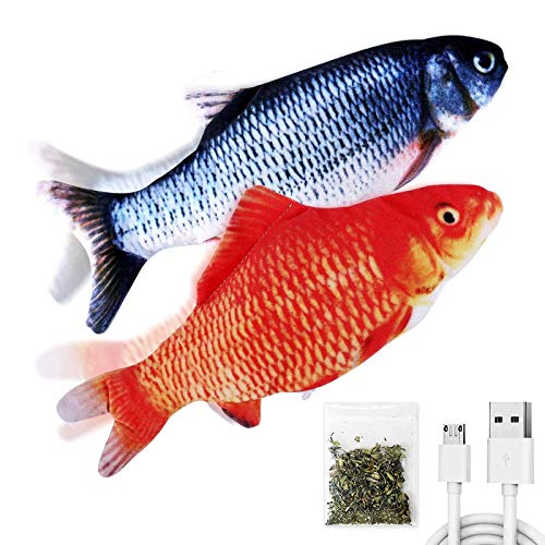 2 Pack 9" Floppy Fish Cat Toys with SilverVine and Catnip for Indoor Cats for Small Dogs Interactive Automatic Flopping Kicker Toys for Cats Puppy (Red Carp + Carp)