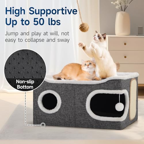 Extra Large Cat House Bed for Multi Cats with Scratch Pad Grey (Grey / Extra Large)