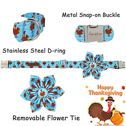 Thanksgiving Dog Collar with Flower Tie Autumn Turkey Theme Puppy Collar for Small Medium Large Dogs (Extra Small / Z-Turkey)