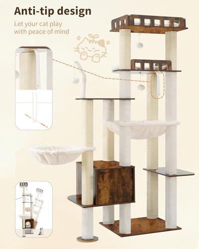 Cat Tree 70.5" Wood Tall Cat Tower for Large Indoor Cats HCT121SR (Rustic Brown / 70.5 inch)