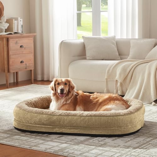 Orthopedic Dog Bed for Large Dogs (Light Brown / 35"l X 25"w X 7.0"th)