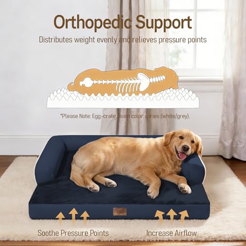 Orthopedic XL Dog Bed for Large and Extra Large Dogs (Navy Blue / 42"L x 30"W x 7.5"Th)