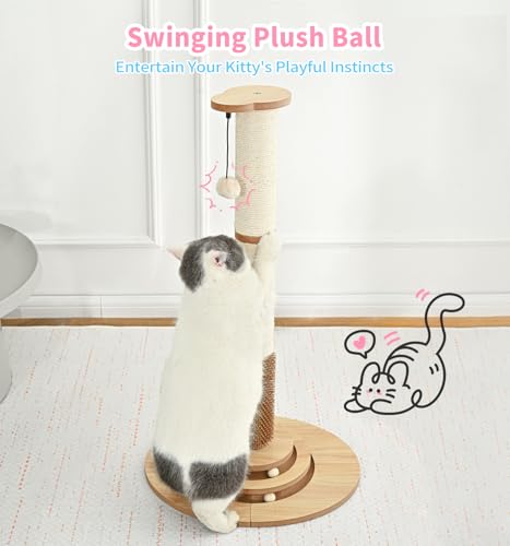 Made4Pets Tall Cat Scratching Post for Indoor Cats with Self Groomer (33.6"H)