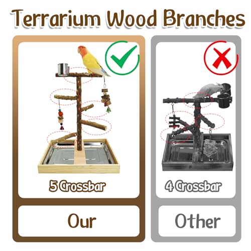 Bird Perch Natural Wood Stand Parakeet Playground Toy Parrot Play Stand Platform Bird Cage Branch Perch Accessories for Canaries Cockatiels Conure Lovebirds