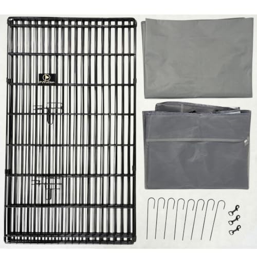 Puppy Playpen with Top Cover & Bottom Pad (Gray / Large Pen: 42-Inch High)