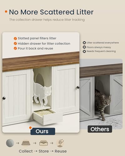 Toolless Assembly Litter Box Enclosure (Rustic White + Honey Brown / XXL (57.8"L x 19.7"W x 19.7"H))