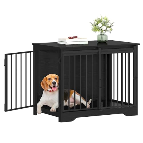 31.9" M Dog Crate Furniture Indoor Dog Kennel with Barn Door (Black / 31.9"L x 21.7"W x 26.6"H)