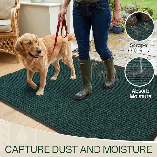 Indoor Outdoor Door Mat (Green Striped / 4' x 6' (Rectangular))