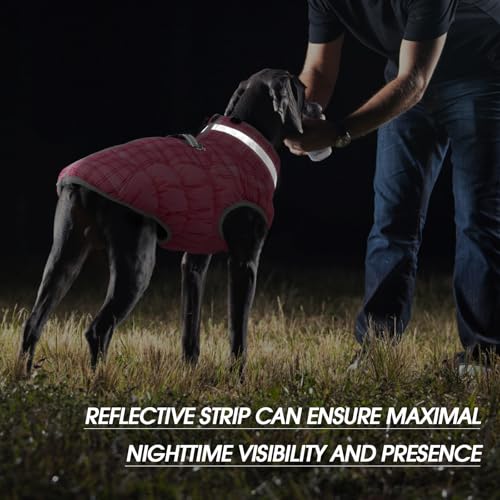Dog Winter Coat Fleece Warm Large Dog Coat with Harness Built in (Rose Plaid / L(chest:24in))