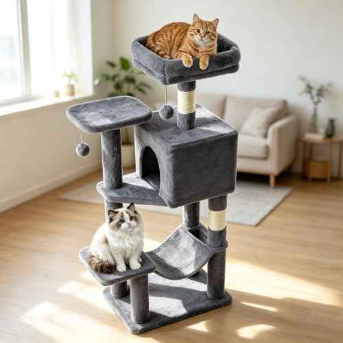 44 in Cat Tree Tower with Natural Sisal Scratching Posts (Dark Grey / 43.6Inch)