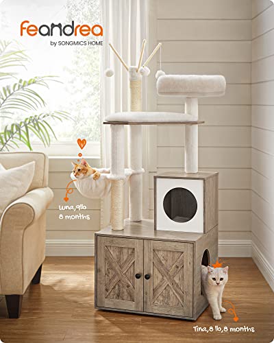Cat Tree with Litter Box Enclosure (Greige)