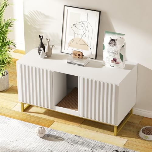 Double Litter Box Enclosure (White / 47.6"L x 21.5"W x 26"H)