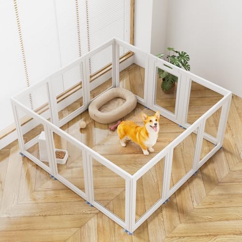 Clear Acrylic Dog Playpen Transparent Dog Playpen Indoor (White / 30"H)