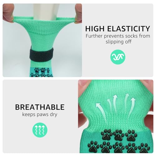 Anti Slip Dog Socks to Prevent Licking Paws for Hardwood Floors (Two Color-Green / Medium (4 Count))