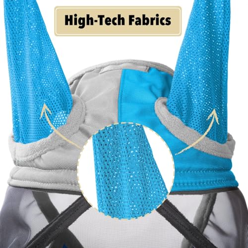 Pro Luminous Horse Fly Mask Standard with Ears UV Protection for Horse Azure Blue (Azure Blue/Silver / Small (Yearling))