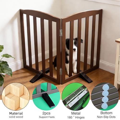 Foldable Freestanding Indoor Dog Gate for House Wood Long Pet Gates Dog Fence for Stairs Puppy Gates for Hallways (Brown / 【2 Panels】40''w X 32''h)