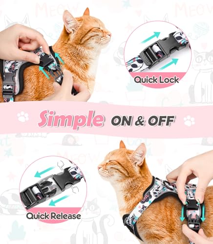Cat Harness and Leash Set[MAX Safety 4th (H603 Pro Inky Meowy / X-Small (4-6lb))