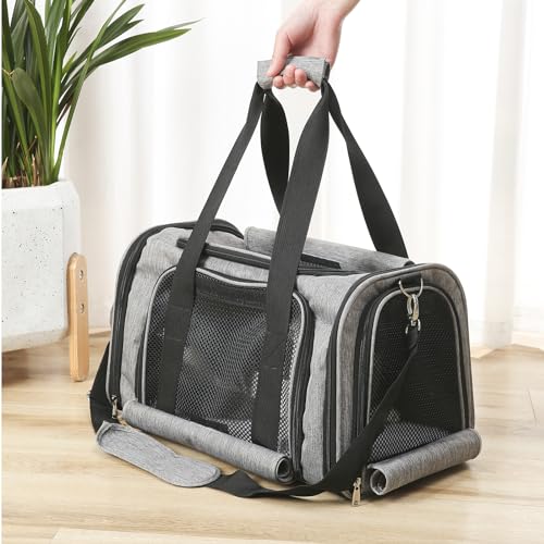Pet Carrier Bag for Small Medium Cats Dogs Puppies up to 26 Lbs (20.9"L x 12.6"W x 12.6"H / Grey)