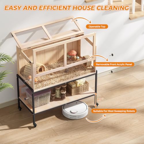 Wooden Hamster Cage with Storage Shelf＆Lockable Wheels 39"X18"X40" (39"L x 18"W x 40"H)