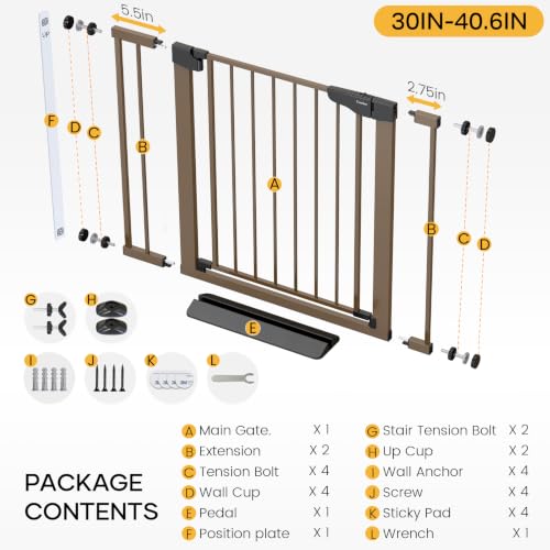 30 40.6 in Baby Gate for Stairs and Doorways (Brown / 30-40.6"W x 30.5"H)