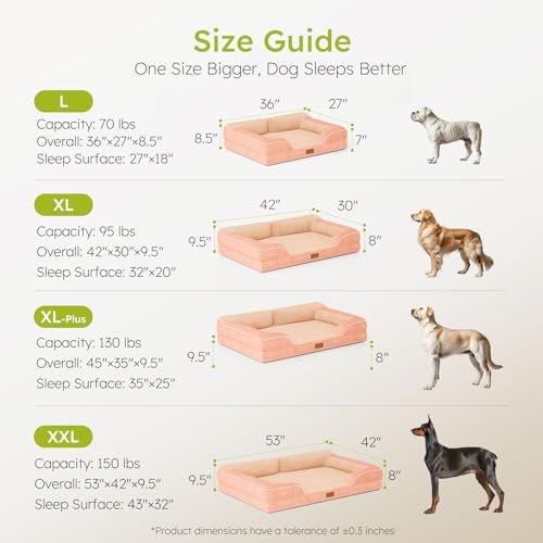 Dog Beds for Large Dogs (Peach Pink / Large(36"L x 27"W x8.5"Th))