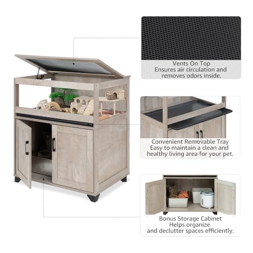Hedgehog Cage with Storage Cabinet and Tray (Grey / 34"H)