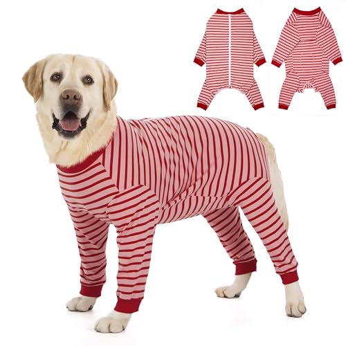 Dog Onesie Surgery Recovery Suit for Large Medium Bodysuit Dogs Pajamas PJS Full Body for Shedding (5XL / Red Pink)