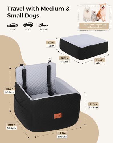 Dog Car Seat and Travel Bed for Dogs Under 35lbs (Black/Gray / Medium)