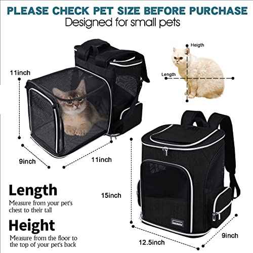 Expandable Pet Carrier Backpack (Black / 12.5"L x 9.0"W x 15.0"H)