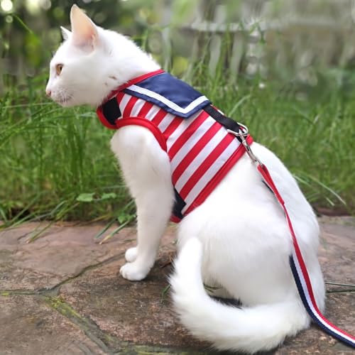 Cat Harness and Leash Set Escape Proof (Sailor Suit Red / M 5.5-9 lbs)
