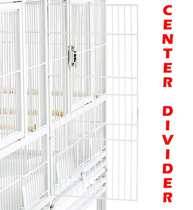 Single Sturdy Wrought Iron Stackable Center Divided Breeder Breeding Bird Flight Double Rolling Cage for Aviaries Canaries Cockatiels Finches Budgies Small Parrots Single Story (White Vein)