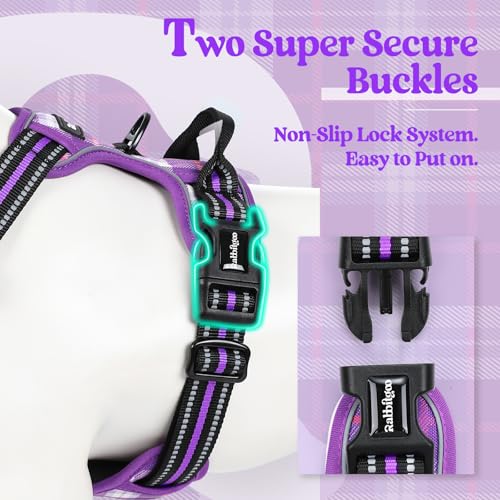 Dog Harness No Pull for Large Dogs with 2 Leash Clips (Large / Purple Plaid)