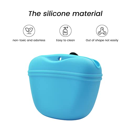 Silicone Dog Treat Pouch with Clicker Magnetic Closure Secure Clip (2 Pack / Sky blue+Yellow)