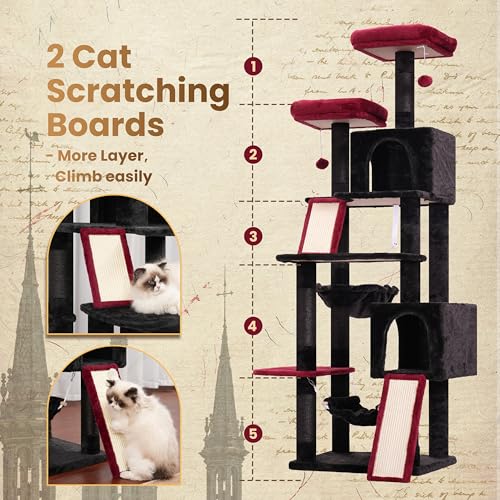 Cat Tree 71'' Tower for Large Cat with Scratching Post (71 inches / Black and Red)