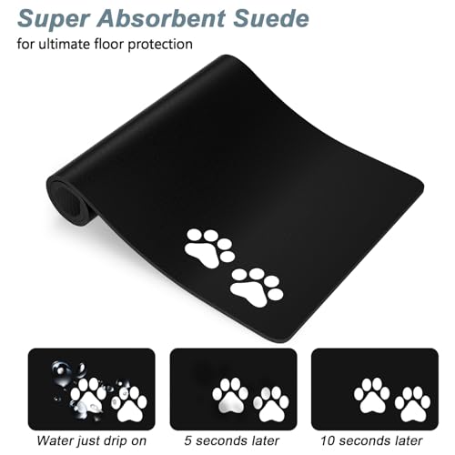 Dog Food Mat 16" x 24" Footprint Absorbent Dog Cat Bowl Mat for Food and Water (A-Black Footprint / 16"L x 24"W)