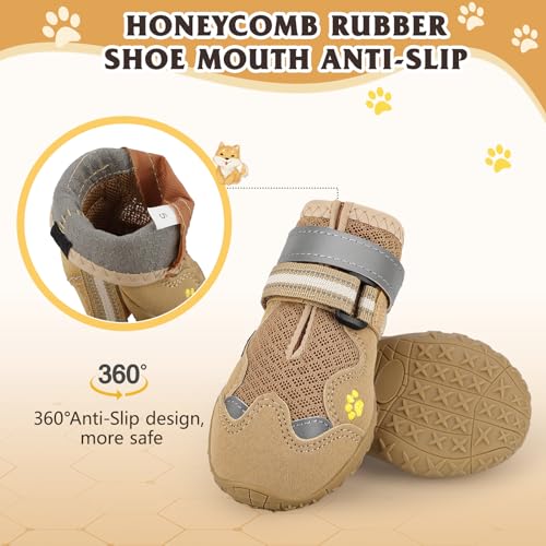 Dog Shoes for Large Medium Small Dog (Khaki / Size 8: 2.95''x3.46''(W*L))
