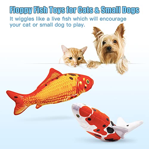 2 Pack 9" Floppy Fish Cat Toys with SilverVine and Catnip for Indoor Cats for Small Dogs Interactive Automatic Flopping Fish Cat Kicker Toys for Cats Puppy Small Dog (Koi + Red Koi)