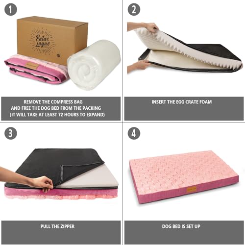 Orthopedic Large Dog Bed Washable Pet Crate Mat 56''X40'' Pink (Pink / 56"L x 40"W x 3.5"Th)