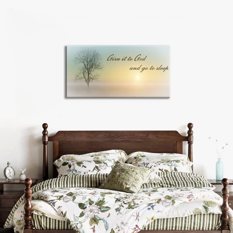 Canvas Wall Art of Misty Sunset & Tree Plant Picture For Bedroom Home Above Bed (58"L x 28"W / Yellow & Teal Sunrise Wal Art (D101))
