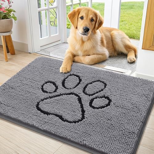 Dog Door Mat for Muddy Paws (40"X24" / Grey and Black)