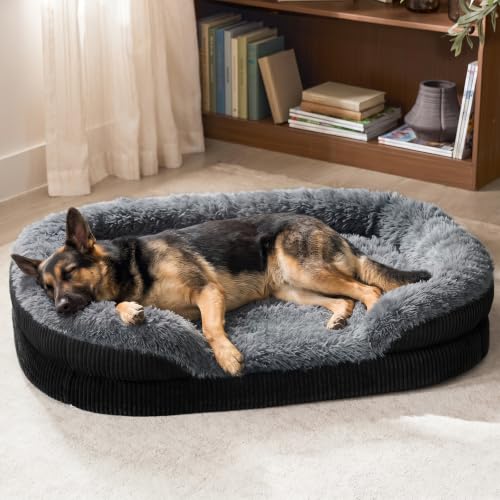 Fluffy Orthopedic Dog Bed for Extra Large Dogs (Black / XXL (48"x 36"x 7.5"))