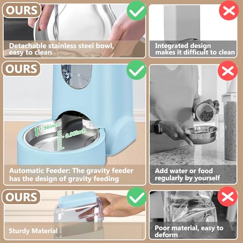 Portable Automatic Cat Feeder and Water Dispenser with Stainless Steel Bowl Dog Gravity Food Feeder and Waterer for Small Medium Pets Puppy Kitten 1 Gallon x 2