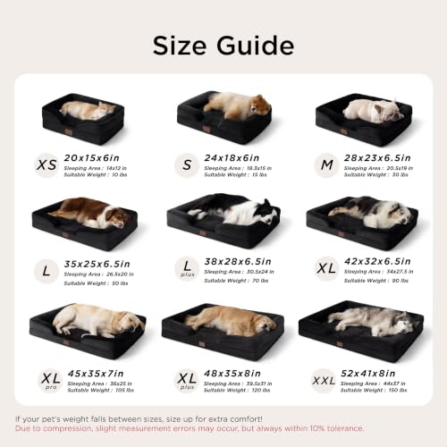 Orthopedic XL Pro Dog Bed Extra Large Washable Original Design (Black / 45"l X 35"w X 7"th)