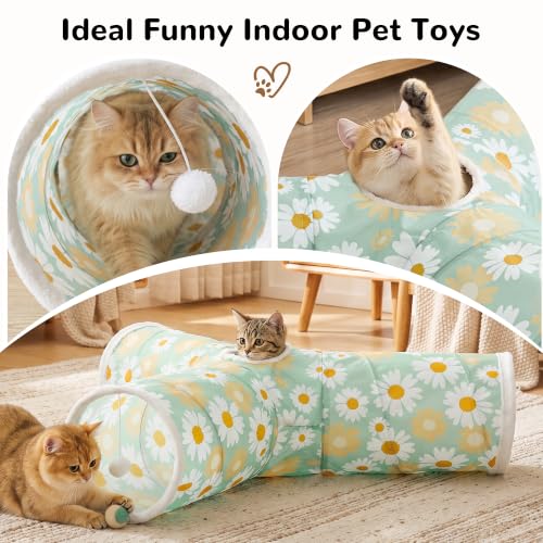 Cat Tunnel, 3-Way Collapsible Toy, Large Size Daisy Green Printed (Daisy Green Printed / Large)